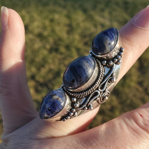 New Oversized Sodalite 925 Silver Statement Ring. - Picture 12 of 16